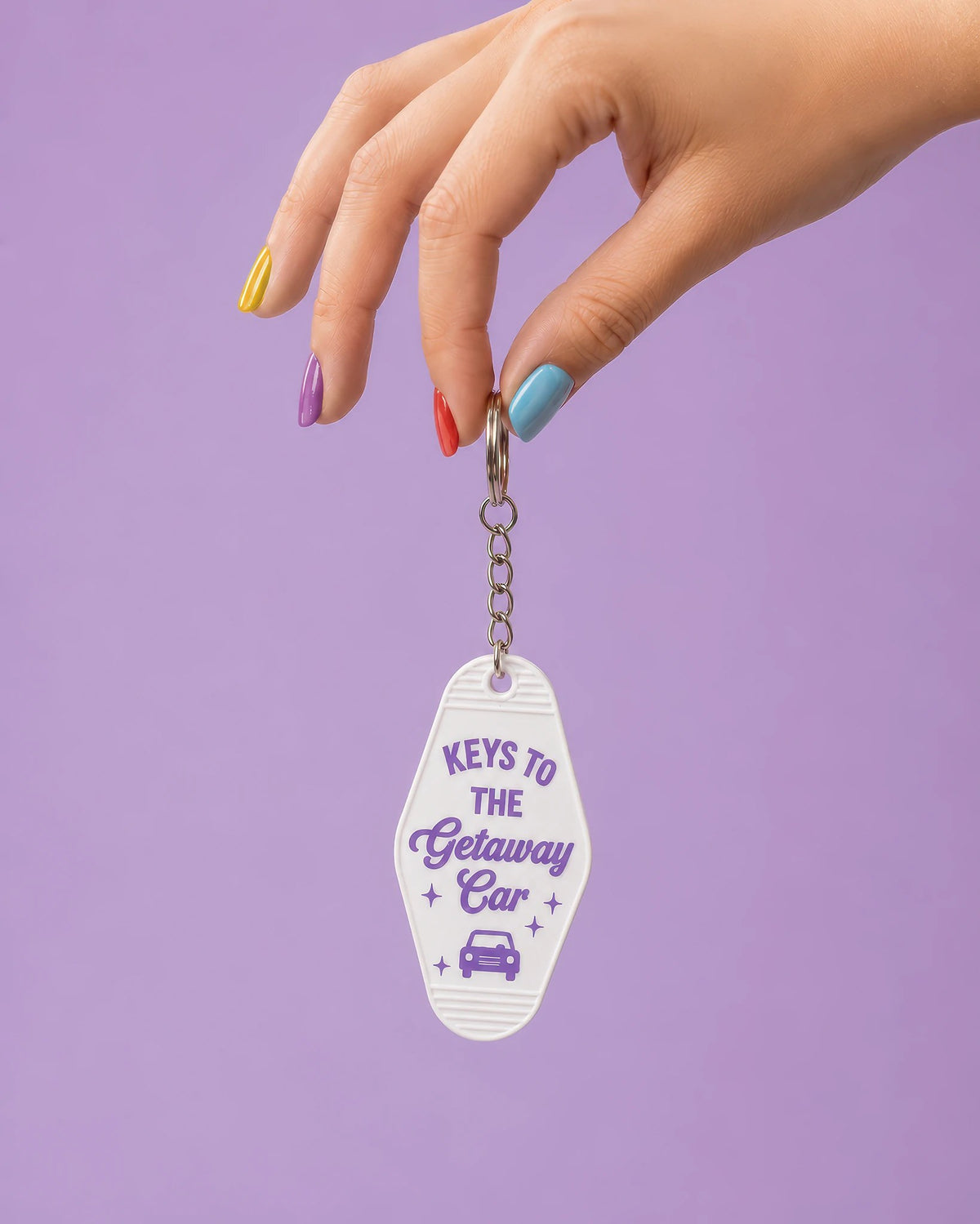 Getaway Car keychain showing the reverse side