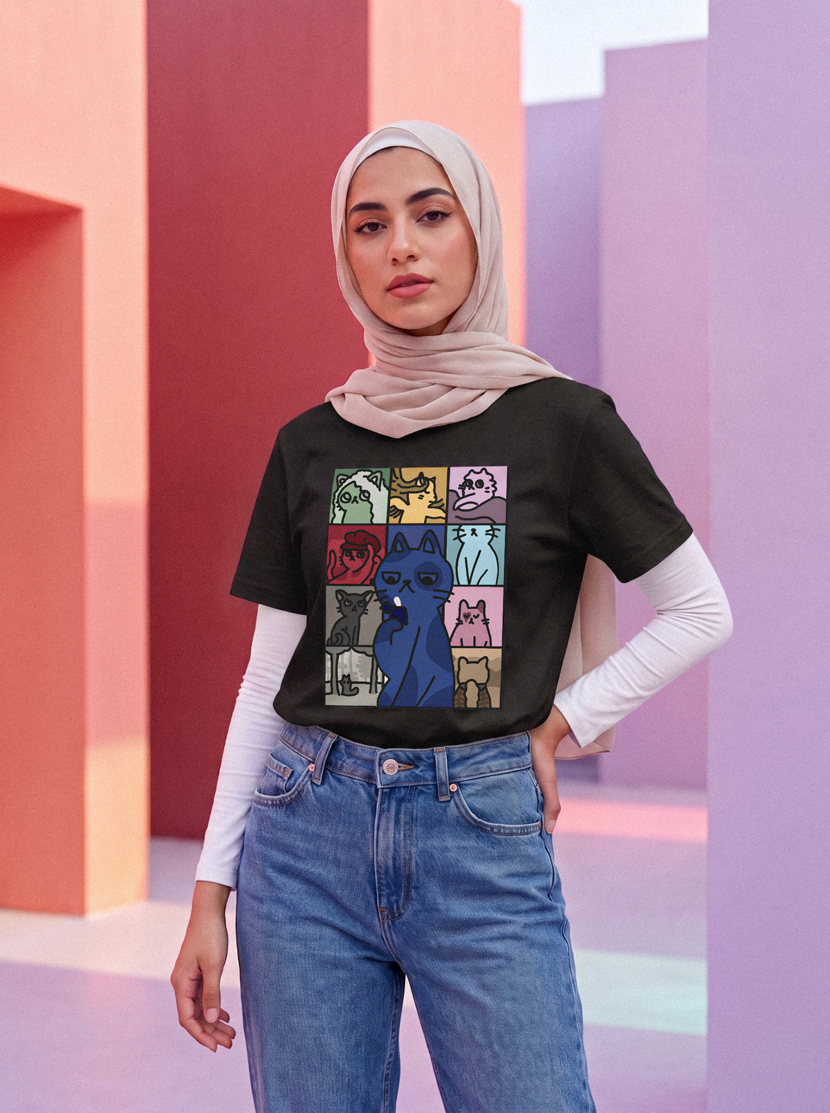 Eras Cat Version t-shirt worn on a model, oversized fit