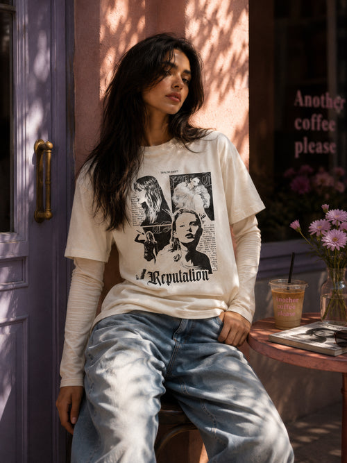 Big Reputation oversized t-shirt in white with snake graphic